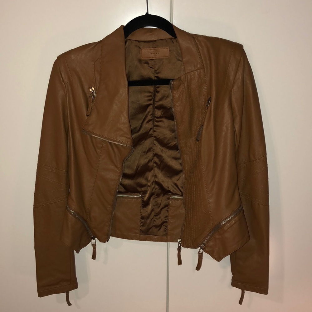 NEVER WORN: Faux leather motto jacket